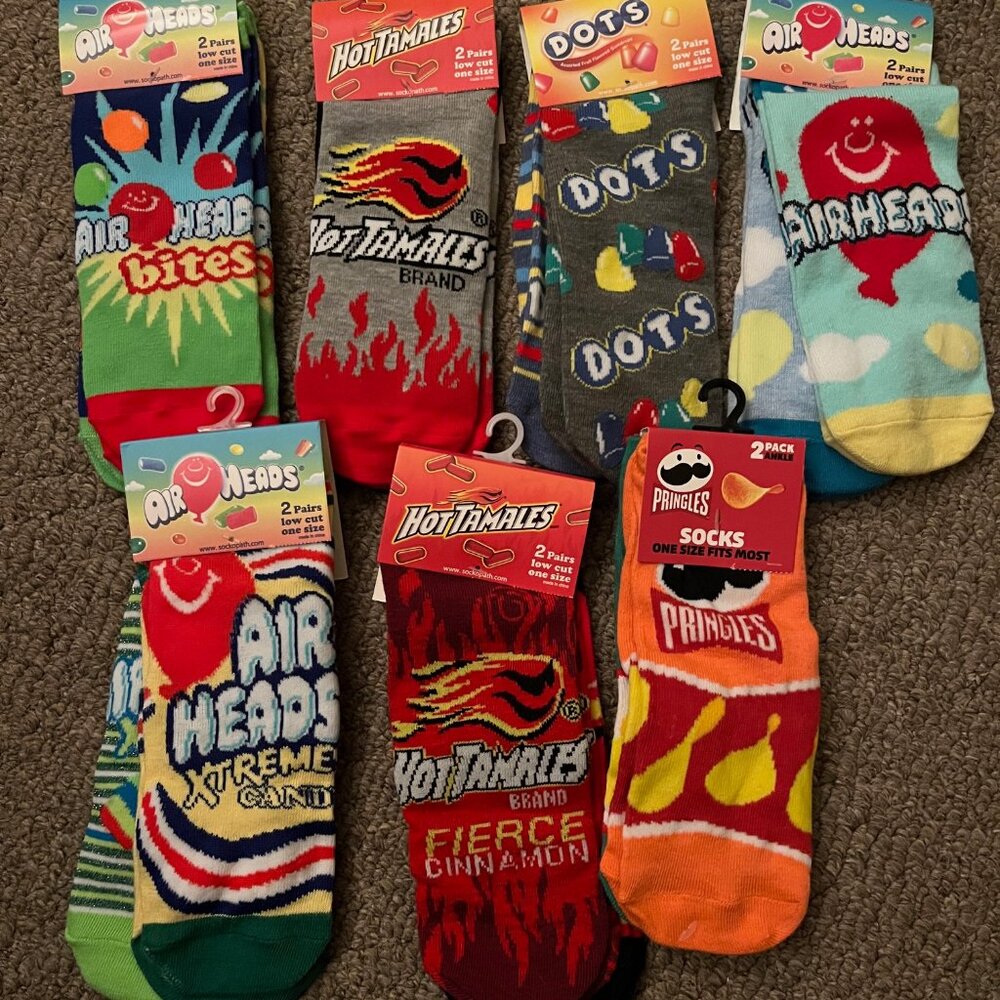 2 Pairs ANKLE SOCKS Snacks Candy Novelty Mens (AS MANY FOR $6.5 TOTAL SHIPPING)